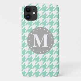 Capa Para iPhone 11 Monograma de Cinza de Padrão de Tonalidade Mint