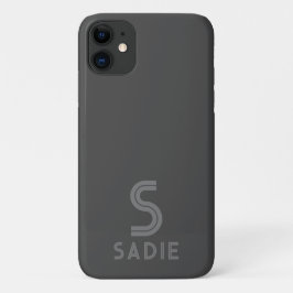 Capa Para iPhone 11 Monograma de Cinza Escura Nome Mínimo Simples Negr