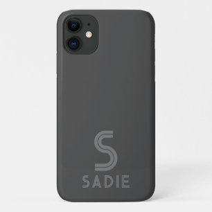 Capa Para iPhone 11 Monograma de Cinza Escura Nome Mínimo Simples Negr