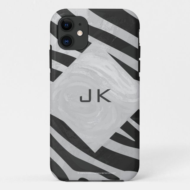 Capa Para iPhone 11 Monograma de Cinzas Negra Zebra e Leve (Verso)