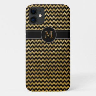 Capa Para iPhone 11 monograma de diafragma de ouro preto