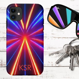 Capa Para iPhone 11 Monograma de Feixes de Luz de Laser Neon Futurista