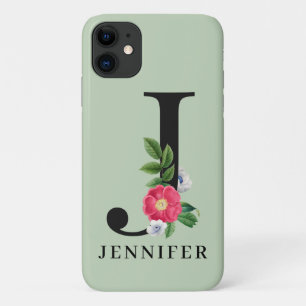 Capa Para iPhone 11 Monograma de Floral Alfabeto Personalizado J