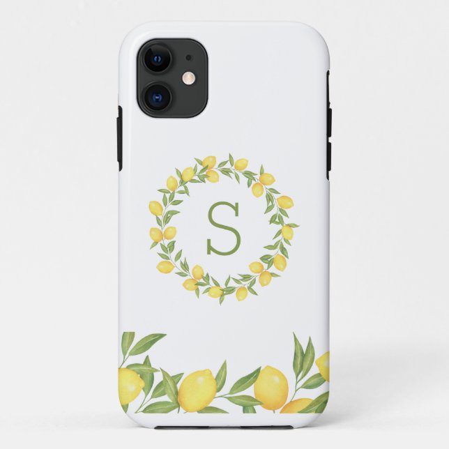 Capa Para iPhone 11 Monograma de Folhagem de Limões  (Verso)