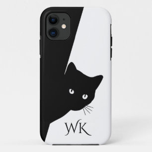 Capa Para iPhone 11 Monograma de Gatos Pretos