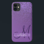 Capa Para iPhone 11 Monograma de Gradiente da Largura de Púrpura Viole<br><div class="desc">Esta design elegante e feminina é perfeita para a mulher de classe e na moda. Ele apresenta um mbre de gradiente diagonal de brilho violeta violeta esparso falsa impresso sobre um fundo violeta roxo. É uma tomada única da tendência de gradiente de brilho que é muito popular no momento. É...</div>