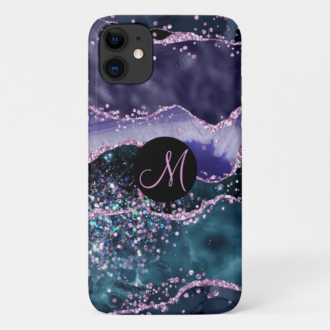 Capa Para iPhone 11 Monograma de Lâminas de Lúpulo Agate Roxo (Verso)