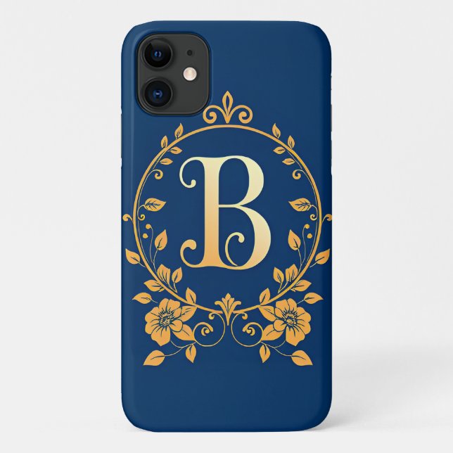 Capa Para iPhone 11 Monograma de Letra B Dourada Elegante (Verso)