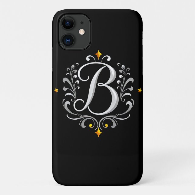 Capa Para iPhone 11 Monograma de Letra B Prateada Elegante (Verso)