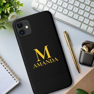 Capa Para iPhone 11 Monograma de ouro negro, elegante minimalista mode