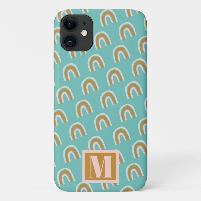 Capa Para iPhone 11 Monograma de Padrão Arco-íris (Verso)