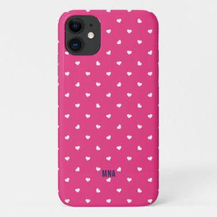 Capa Para iPhone 11 Monograma de padrão de cor rosa-quente e coração b