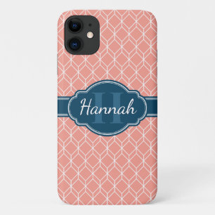 Capa Para iPhone 11 Monograma de Padrão de Diamante Geométrico Rosa
