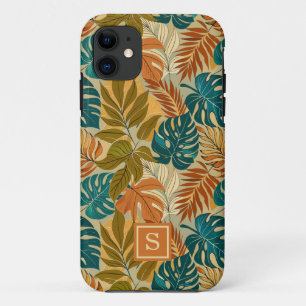 Capa Para iPhone 11 Monograma de Padrão de Folhas Tropicais
