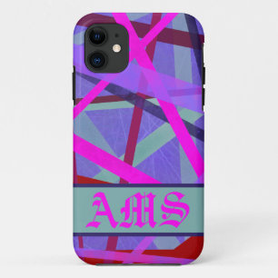 Capa Para iPhone 11 Monograma de Padrão de Linhas Geométricas Rosa e P