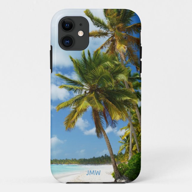 Capa Para iPhone 11 Monograma de Palmeiras Tropicais de Praia (Verso)