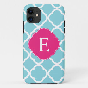 Capa Para iPhone 11 Monograma de Quatrefoil Azul