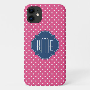 Capa Para iPhone 11 Monograma de Quatrefoil de Bolinhas Brancas