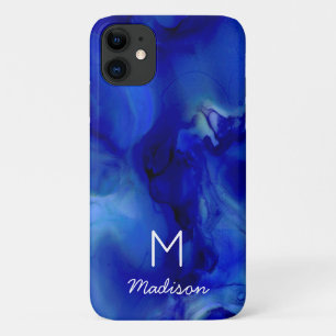 Capa Para iPhone 11 Monograma de textura de álcool vívida azul marmore