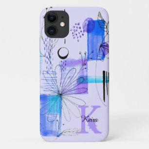 Capa Para iPhone 11 Monograma de Turquesa Azul Negra Teal