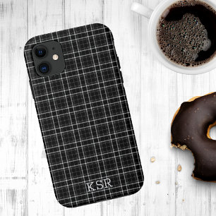 Capa Para iPhone 11 Monograma de Xadrez Preta e Branca