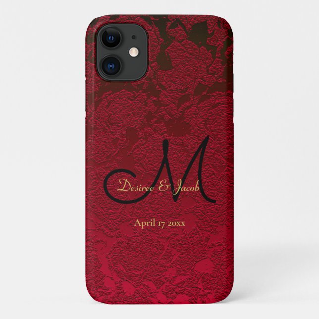 Capa Para iPhone 11 Monograma do Casamento no inverno Preto Dourado Ve (Verso)