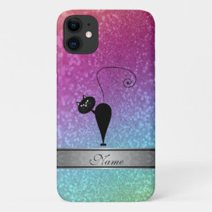 Capa Para iPhone 11 Monograma do gato glitérico de giro giro bonito