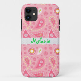 Capa Para iPhone 11 Monograma do iPhone de Paisley Rosa Personalizado