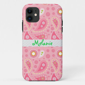 Capa Para iPhone 11 Monograma do iPhone de Paisley Rosa Personalizado