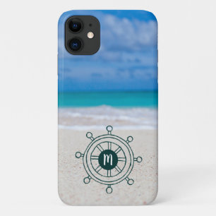 Capa Para iPhone 11 Monograma do leme de navio náutico de praia tropic