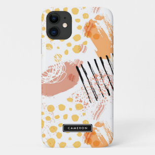 Capa Para iPhone 11 Monograma do padrão Abstrato de Yello e Orange