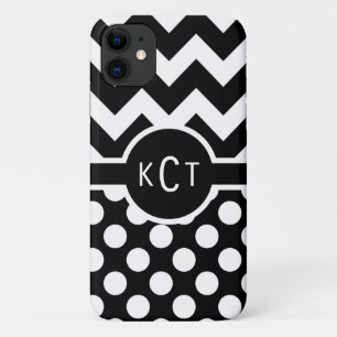 Capa Para iPhone 11 Monograma do Padrão de Chevron Bolinhas