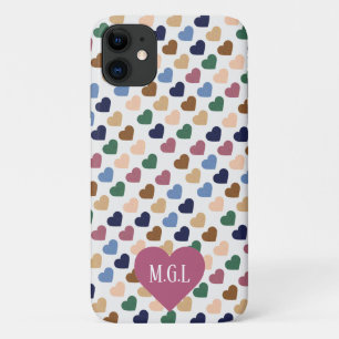 Capa Para iPhone 11 Monograma do Padrão de Corações Pequenas e Mult