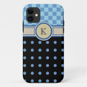 Capa Para iPhone 11 monograma do padrão de xadrez e polkadots