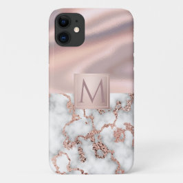 Capa Para iPhone 11 Monograma do Shimmer Foil do Marble Shimmer, Rosa 