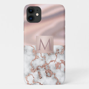 Capa Para iPhone 11 Monograma do Shimmer Foil do Marble Shimmer, Rosa