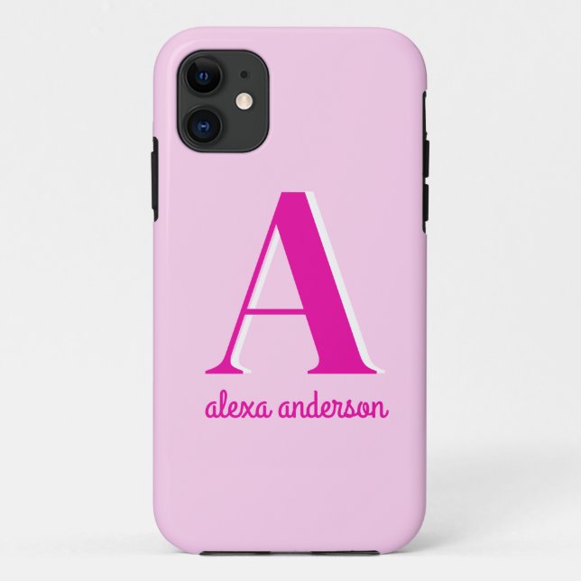 Capa Para iPhone 11 Monograma Dolly Retro Rosa Quente (Verso)