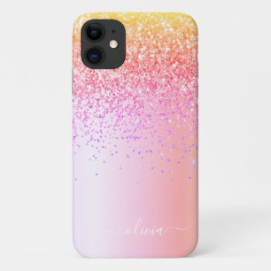 Capa Para iPhone 11 Monograma Dourado da Largura Roxa Prosa do Pastel