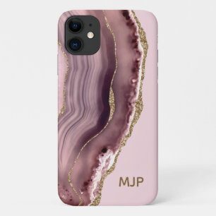Capa Para iPhone 11 Monograma Dourado de Geodo de Agato Rosa e Roxo