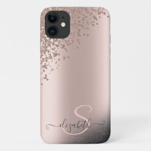 Capa Para iPhone 11 Monograma Dourado de Rosa de Ouros legal com Brilh