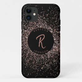 Capa Para iPhone 11 Monograma Dourado e Preto, cor-de-rosa