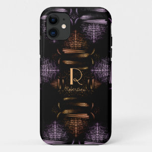 Capa Para iPhone 11 Monograma Dourado e Roxo Elegante moderno