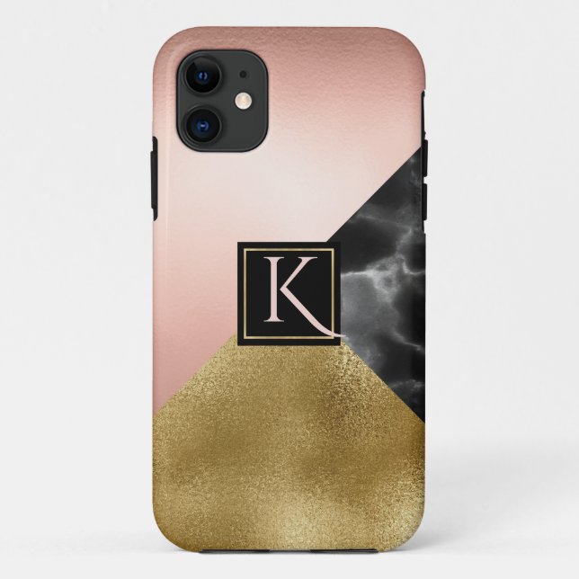 Capa Para iPhone 11 Monograma Dourado Marbled (Verso)