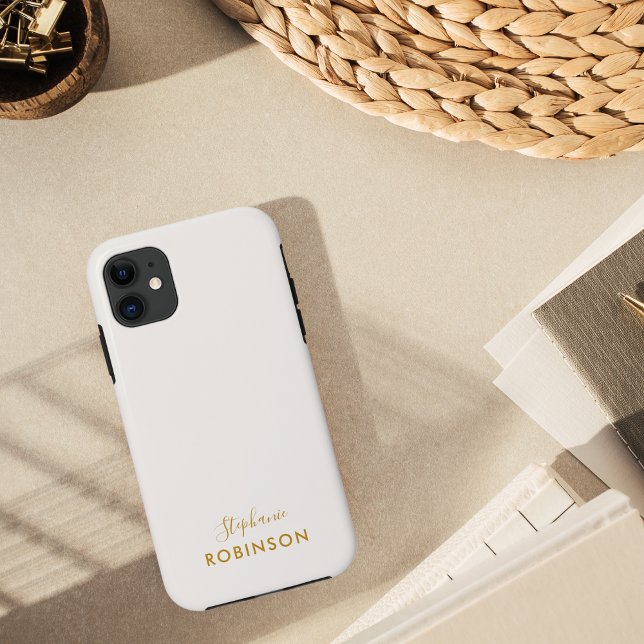 Capa Para iPhone 11 Monograma Dourado Script Moderno Neutro Minimalist (Criador carregado)