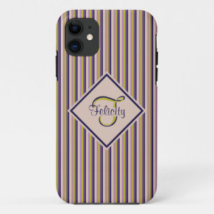 Capa Para iPhone 11 Monograma Dourado, violeta, púrpura e rosa