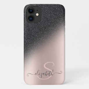Capa Para iPhone 11 Monograma em Dourado Rosa com Efeito Ombre em Bril