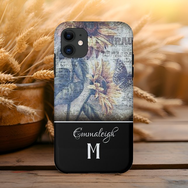 Capa Para iPhone 11 Monograma Ephemeral Rústico de Borboleta Sundomina (Criador carregado)