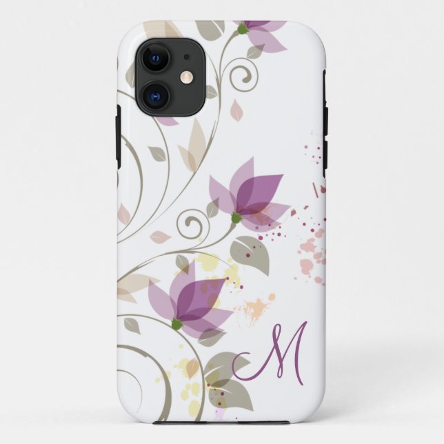 Capa Para iPhone 11 monograma floral da lavanda iPhone5 roxa feminino (Verso)