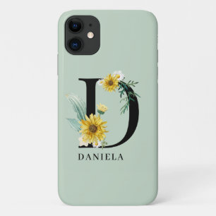 Capa Para iPhone 11 Monograma Floral de Alfabeto Personalizado D
