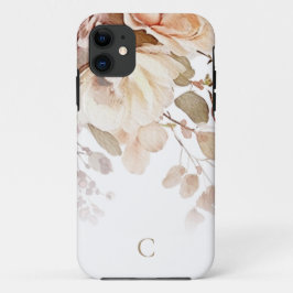Capa Para iPhone 11 Monograma Floral de Aquarela Elegante